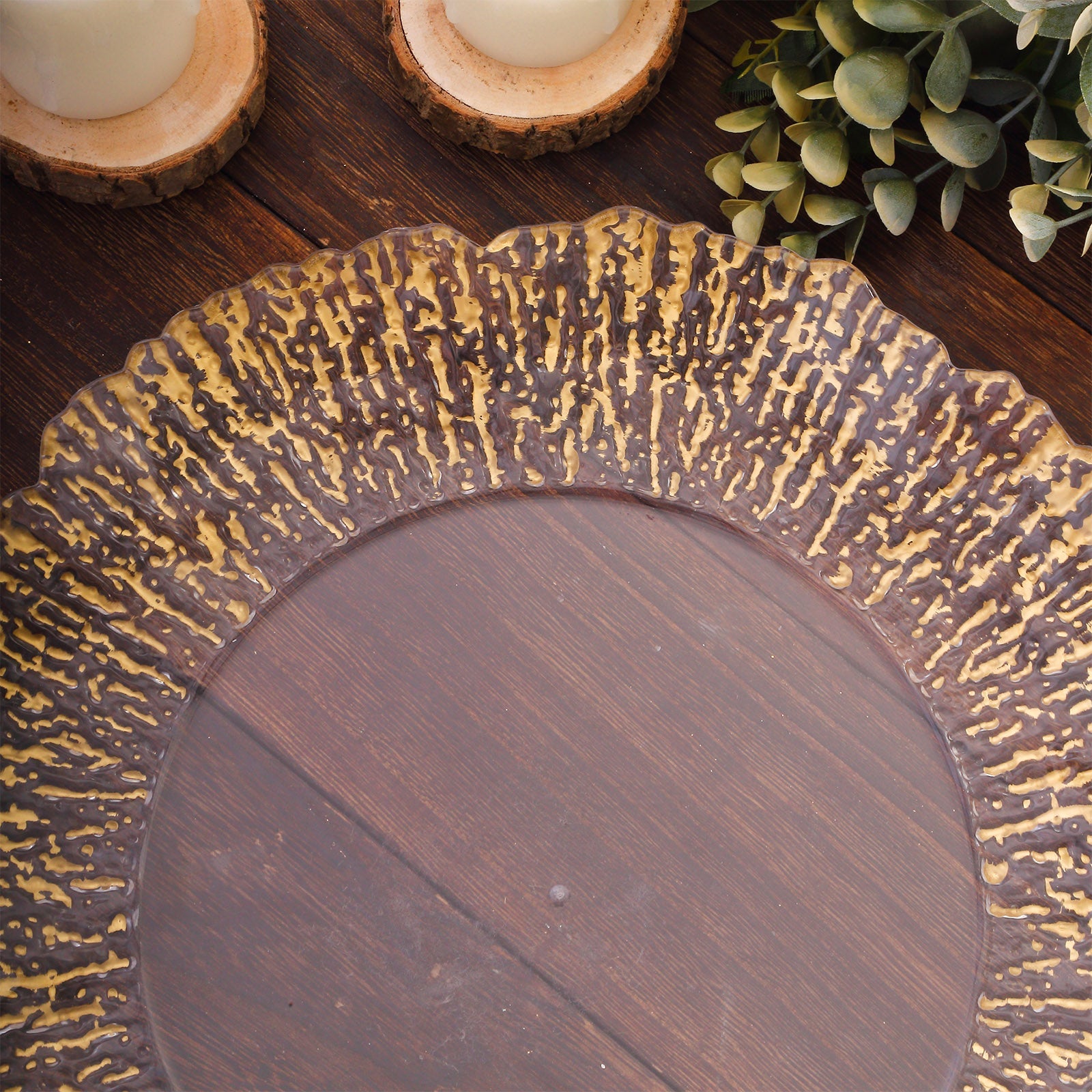 6-Pack Plastic Charger Plates 12", Round Clear with Gold Brushed Scalloped Reef Rim - Decorative Dinner Party Serving Plates - Image 7