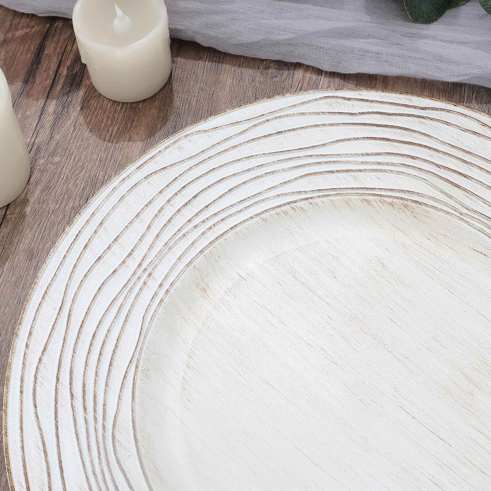 6-Pack Faux Wood Charger Plates 13" Round White Washed Rose Embossed Rim - Disposable Plastic Charger Tableware - Image 10