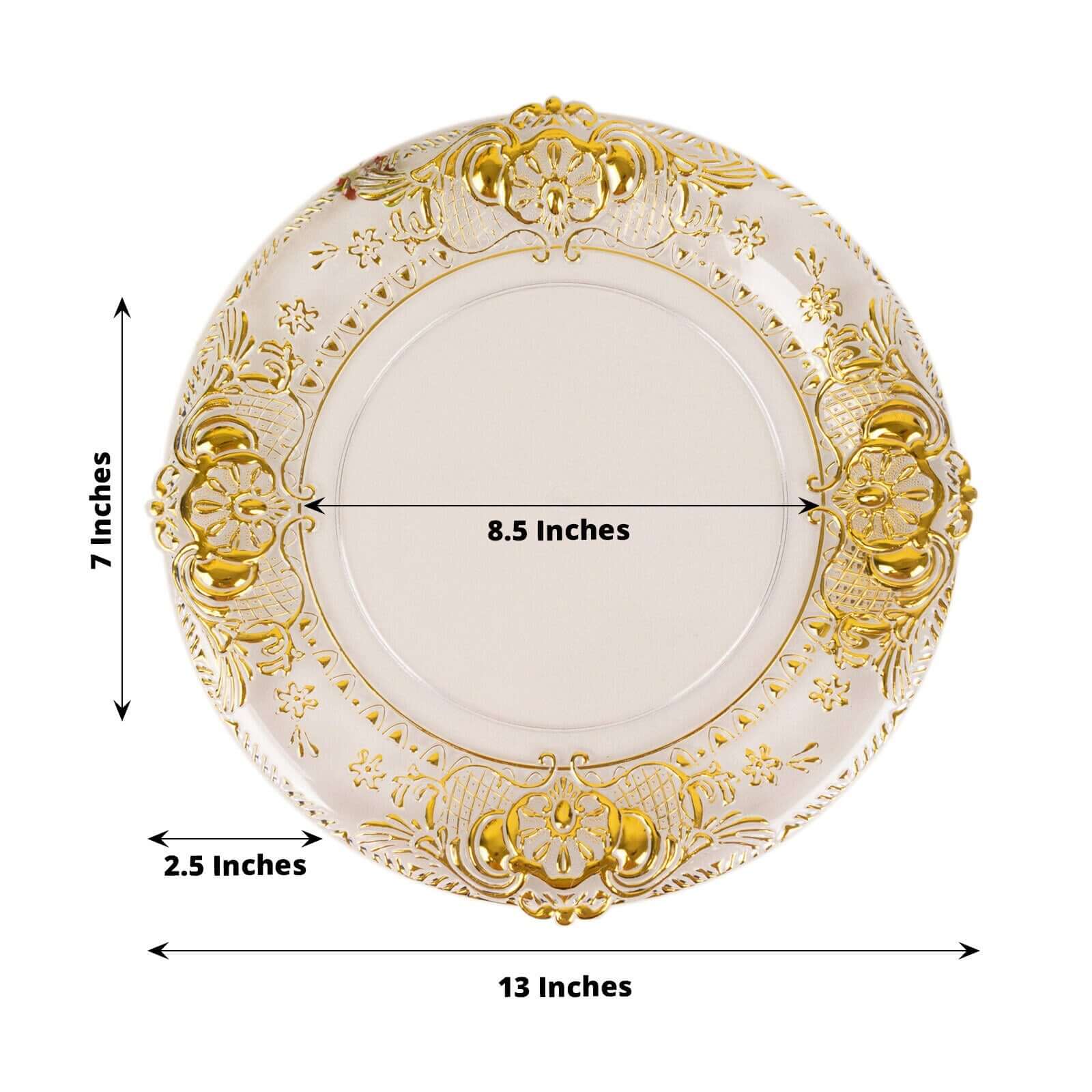 6-Pack Plastic Charger Plates 13" Round Clear with Gold Florentine Embossed Rim - Exquisite Dinner Serving Plates - Image 3