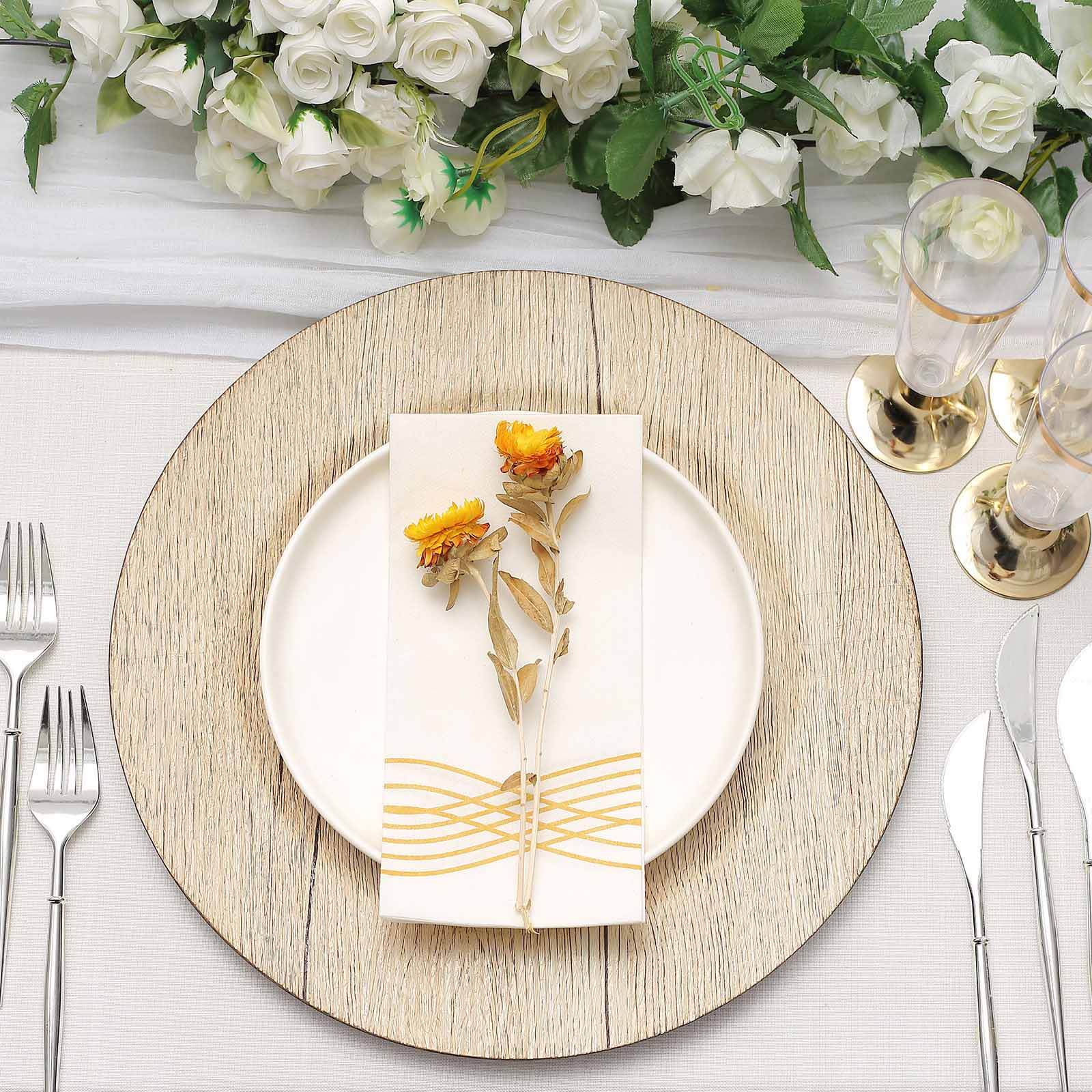 Alternative view of 6-Pack Plastic Charger Plates 13" Round Natural with Faux Wood Finish - Rustic Boho Chic Dinner Party Charger Tableware