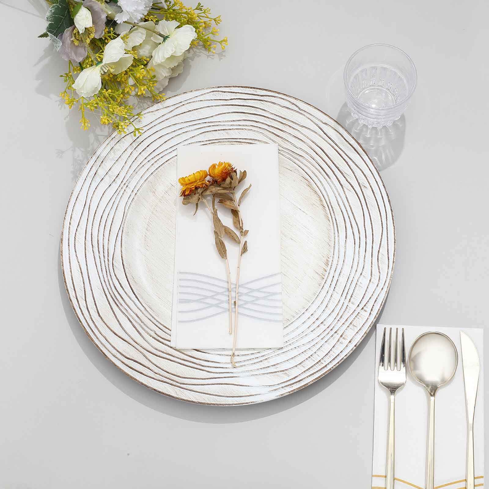 6-Pack Faux Wood Charger Plates 13" Round White Washed Rose Embossed Rim - Disposable Plastic Charger Tableware - Image 9