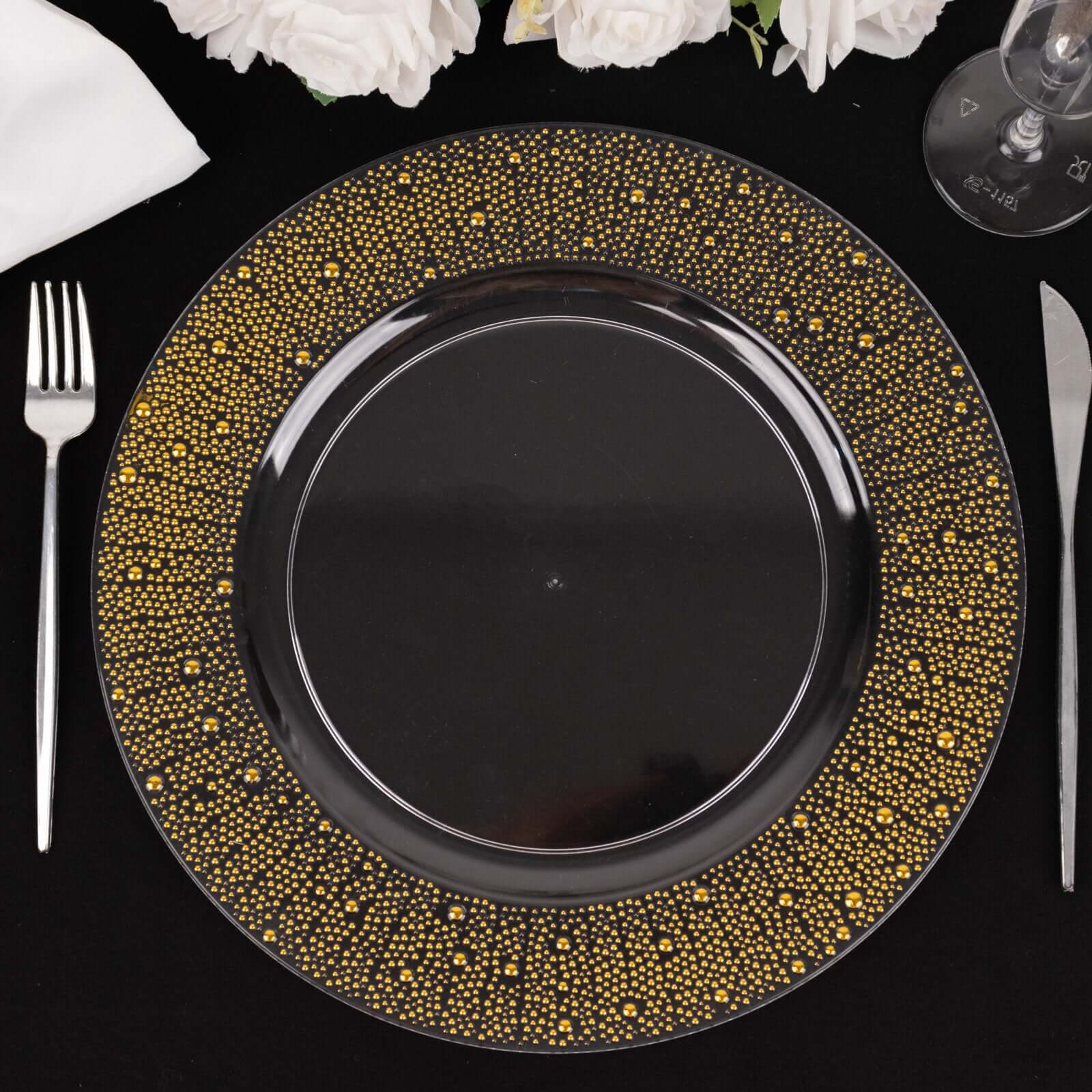 6-Pack Plastic Charger Plates 13" Round Clear with Gold Pearl Beaded Rim - Upscale Dinner Serving Plates - Image 5