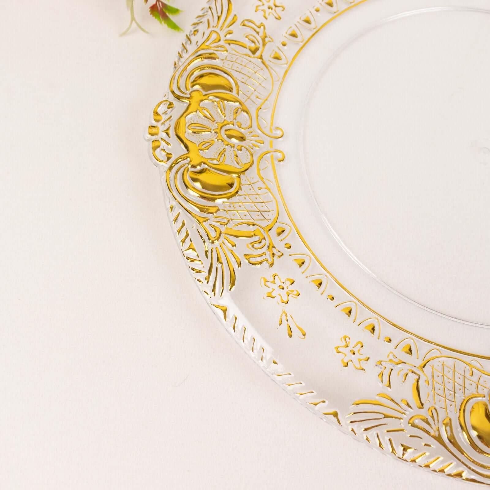 6-Pack Plastic Charger Plates 13" Round Clear with Gold Florentine Embossed Rim - Exquisite Dinner Serving Plates - Image 9