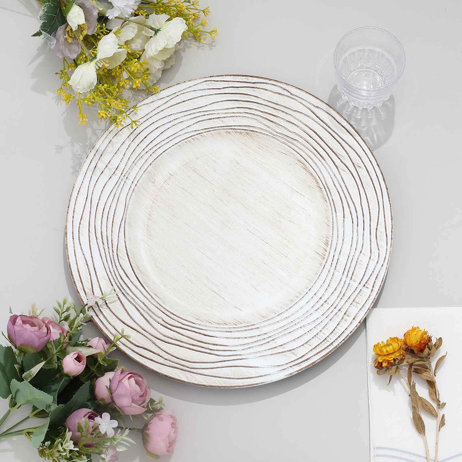 6-Pack Faux Wood Charger Plates 13" Round White Washed Rose Embossed Rim - Disposable Plastic Charger Tableware - Image 11