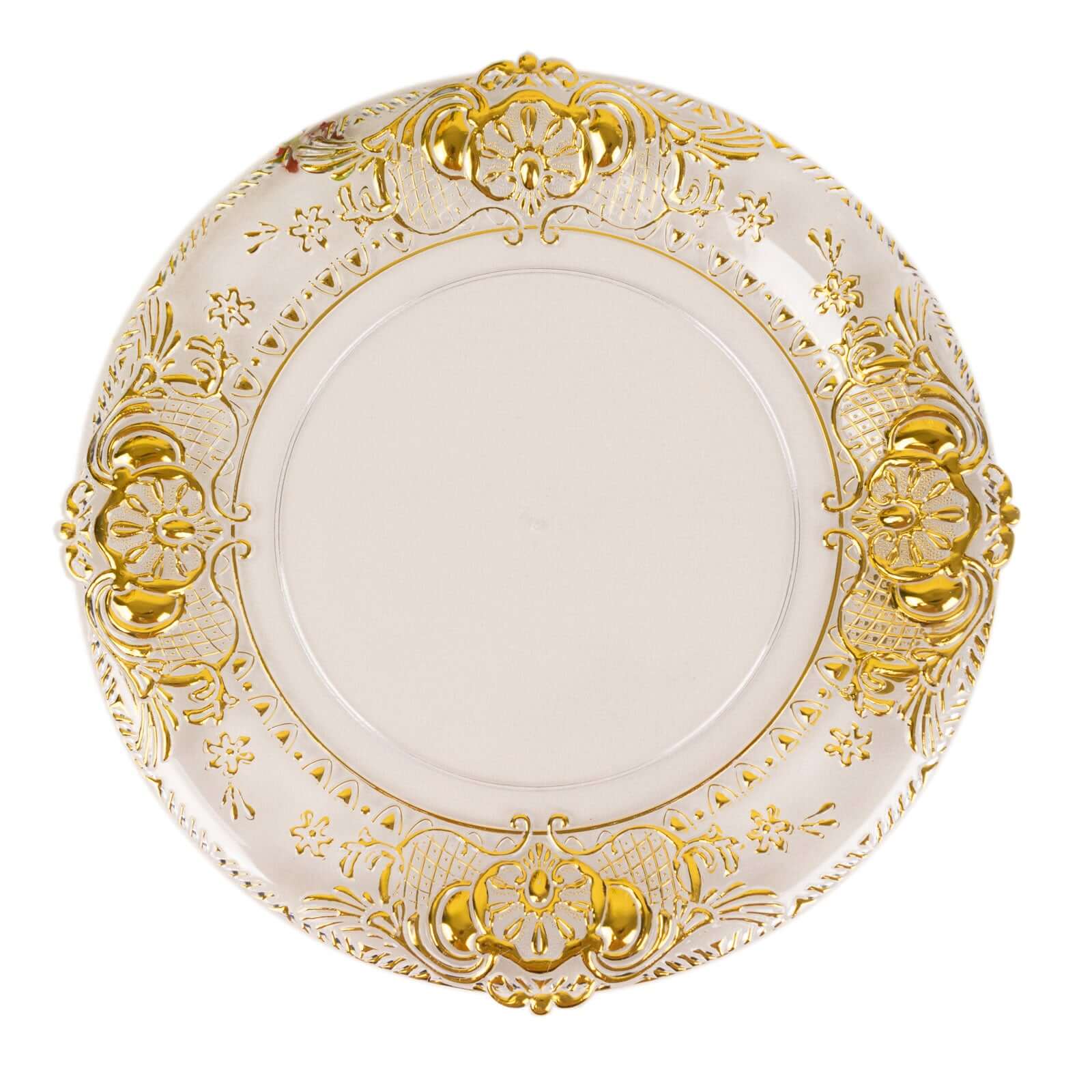 6-Pack Plastic Charger Plates 13" Round Clear with Gold Florentine Embossed Rim - Exquisite Dinner Serving Plates - Image 7